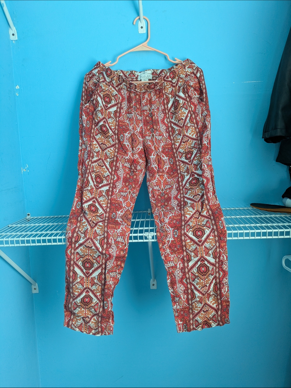 Rachel Zoe Rust Red Patterned Wide-Leg Pull-On Pants
